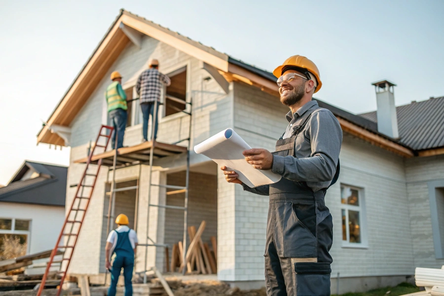 Diagram showing a contractor as the central manager for all trades on a job site