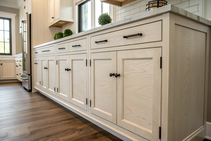 A classic white Shaker-style kitchen that evokes the Joanna Gaines aesthetic