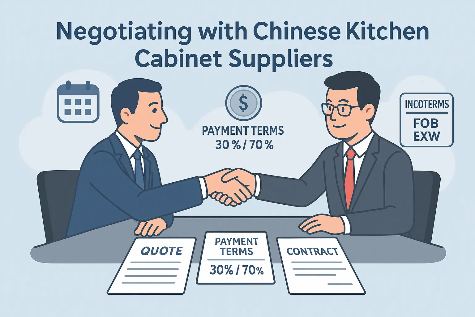 two business professionals shaking hands over a contract