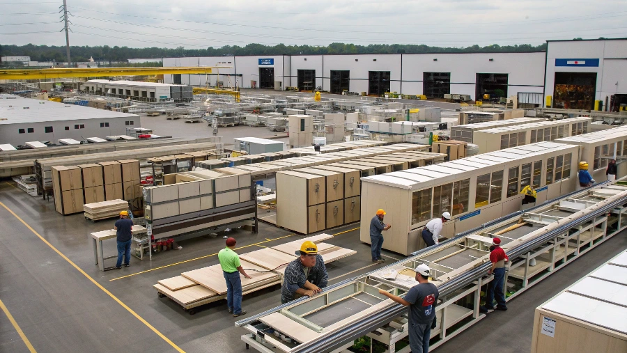 An aerial view of a large manufacturing plant complex