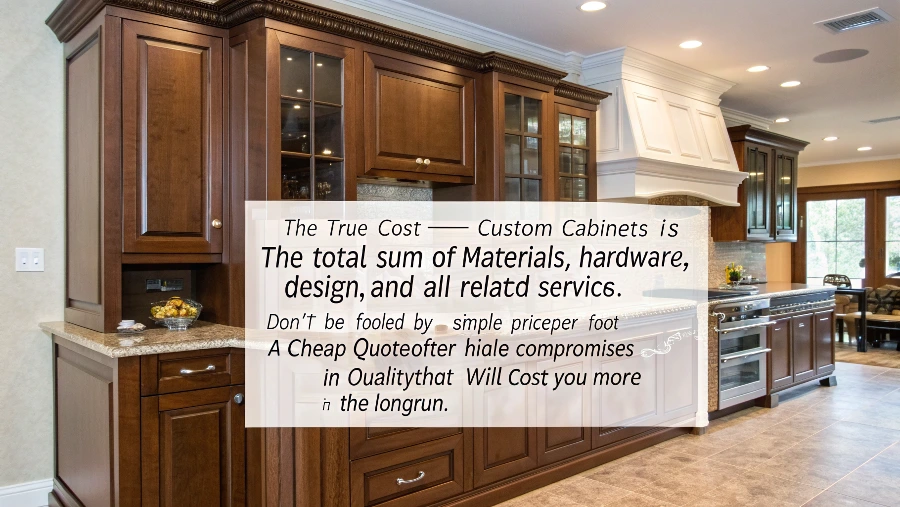 A detailed kitchen cabinet design plan with material and hardware specifications