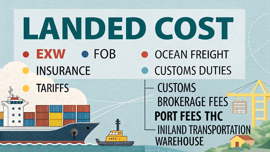 An infographic breaking down the total landed cost of imported furniture
