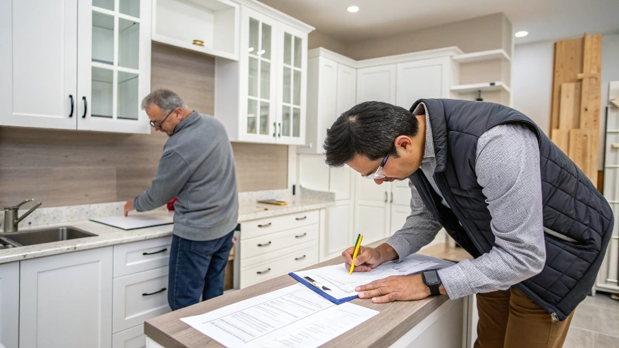 A checklist showing the process of importing kitchen cabinets from China