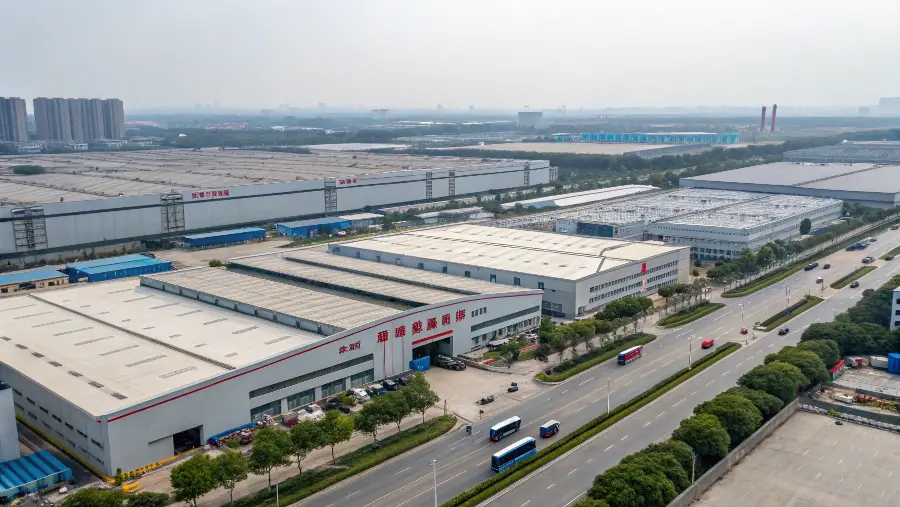 An aerial view of the bustling furniture markets and factory districts in Foshan