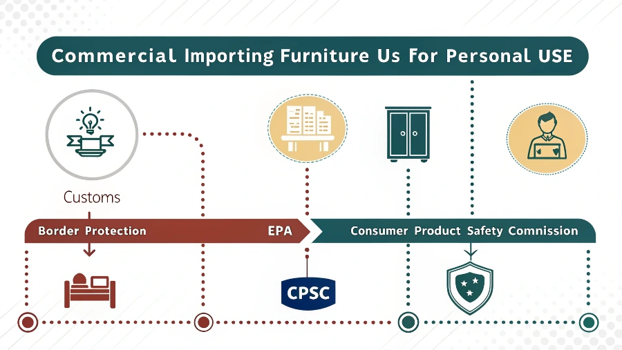 A 'approved' stamp on a customs declaration form for furniture