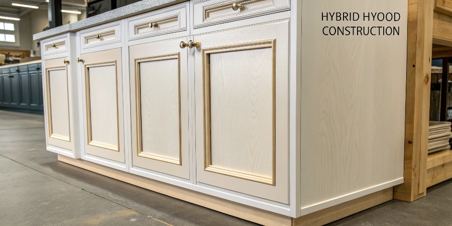 A modern kitchen with sleek, painted MDF doors and a view of the sturdy plywood box interior