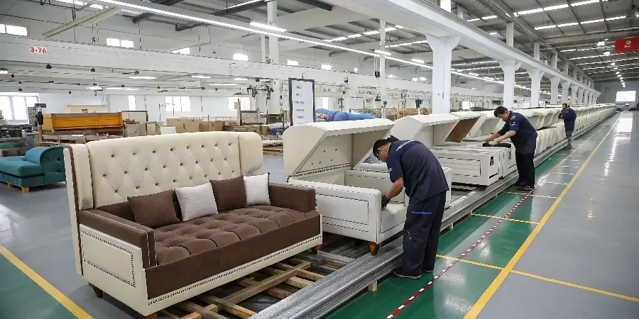A large, efficient furniture factory production line in China