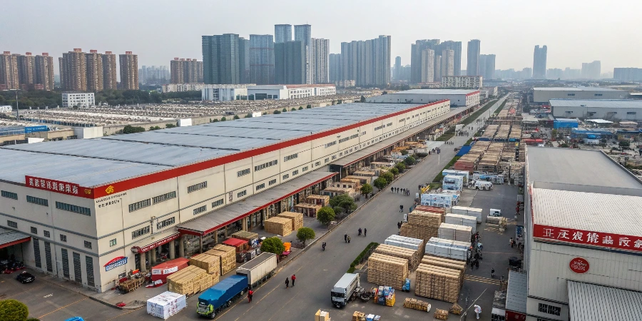 An aerial view showing the vast expanse of furniture malls in Foshan